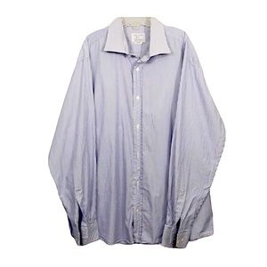 Aise Gattena Blue Striped Mens Dress Shirt Neck 16